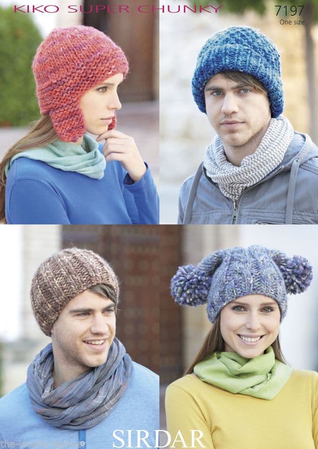 7197 - SIRDAR KIKO SUPER CHUNKY HAT KNITTING PATTERN - ONE SIZE ADULT