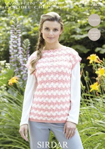 7222 SIRDAR WASH 'N' WEAR CREPE DK SLEEVELESS TOP CROCHET PATTERN 32"- 54"