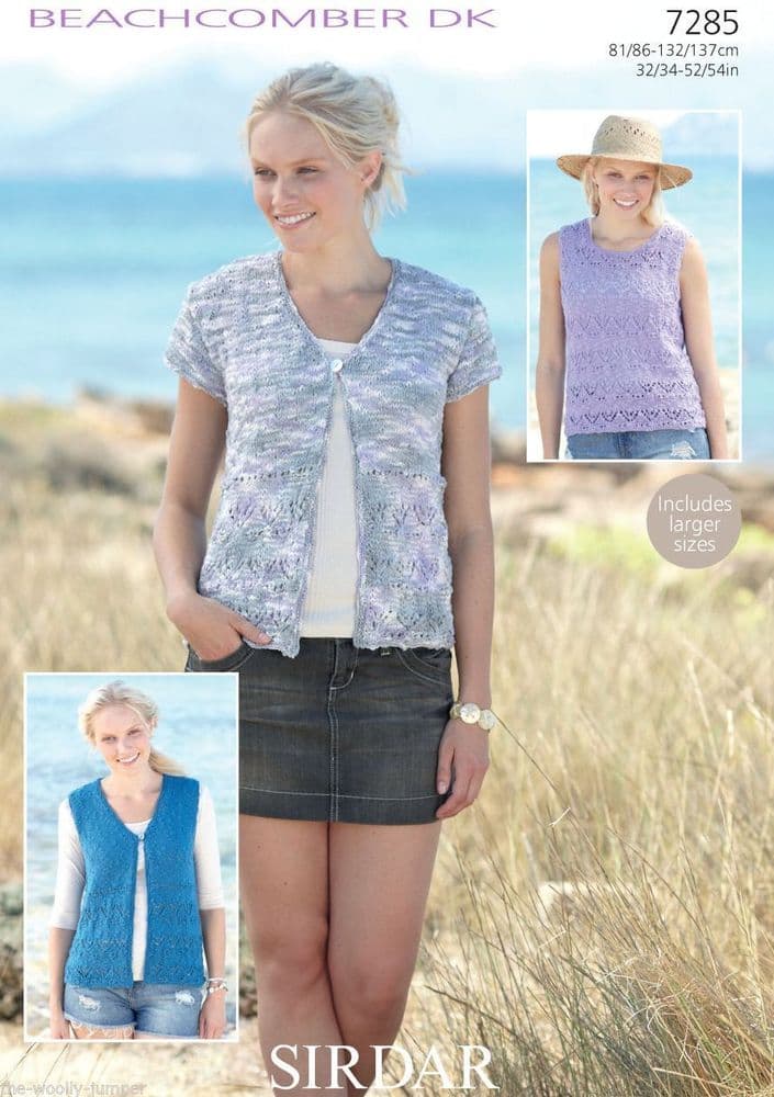 7285 PDF SIRDAR BEACHCOMBER DK TOP WAISTCOAT KNITTING PATTERN 32"- 54"