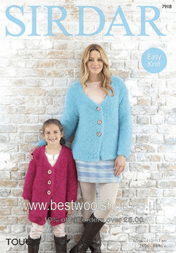 7918 SIRDAR TOUCH EASY KNIT CARDIGAN KNITTING PATTERN 24"- 46"
