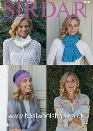 8047 SIRDAR NO.1 CREPE DK LADIES CABLED SCARF SLOUCHY HAT WRIST WARMERS KNITTING PATTERN