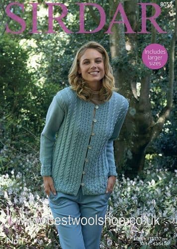 8052 SIRDAR NO.1 CREPE DK CABLED CARDIGAN JACKET KNITTING PATTERN 32"-54"