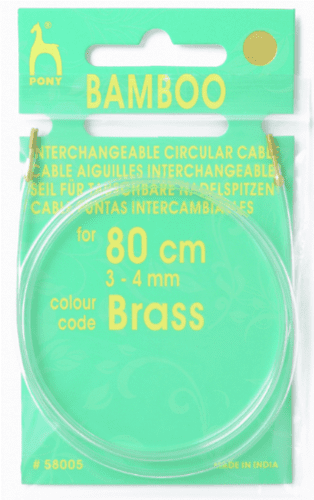 80cm  PONY SMALL CABLE WITH BRASS ENDS - TO FIT 3mm TO 4mm PONY NEEDLE TIPS - SHANKS