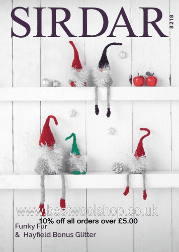 8218 PDF SIRDAR FUNKY FUR & HAYFIELD BONUS GLITTER DK CHRISTMAS ELVES KNITTING PATTERN