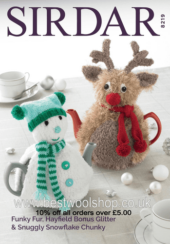 8219 PDF SIRDAR SNUGGLY SNOWFLAKE CHUNKY FUNKY FUR CHRISTMAS TEACOSIES KNITTING PATTERN