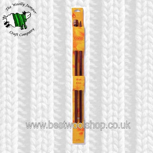 8mm - LENGTH 35cm PONY LUXURIOUS STRAIGHT ROSEWOOD KNITTING NEEDLES - PAIR
