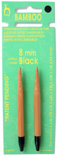 8mm PONY LUXURY BAMBOO INTERCHANGEABLE KNITTING NEEDLE TIPS - SHANKS WITH BLACK ENDS