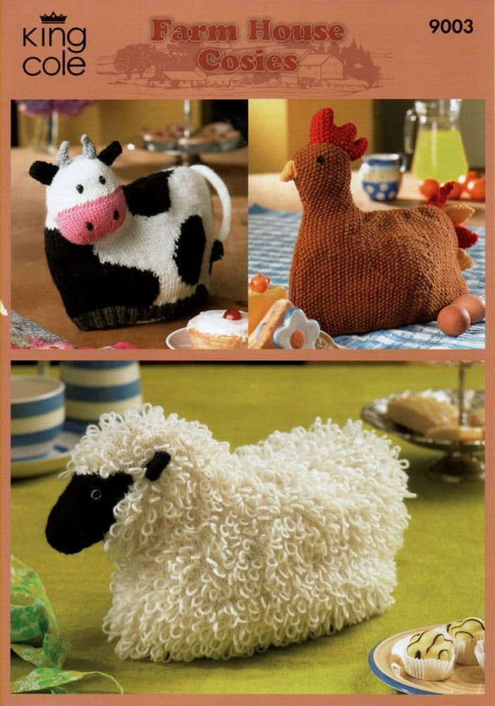 9003 - KING COLE FARM HOUSE COW HEN & SHEEP TEA COSY - COSIES KNITTING ...