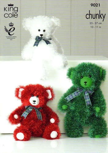 9021 KING COLE TINSEL CHUNKY & DOLLYMIX DK TEDDY KNITTING PATTERN