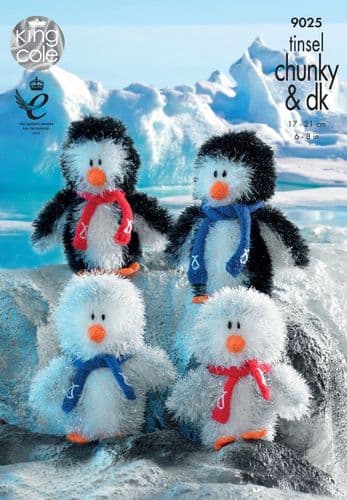 9025 KING COLE TINSEL CHUNKY & DK PENGUIN KNITTING PATTERN