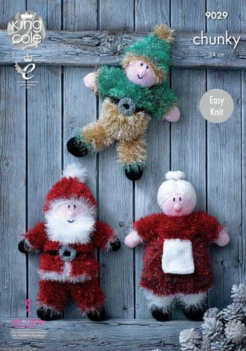 9029 KING COLE EASY KNIT TINSEL CHUNKY CHRISTMAS TOYS KNITTING PATTERN