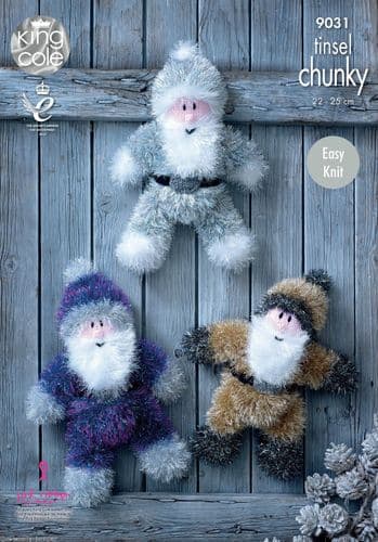 9031 KING COLE EASY KNIT TINSEL CHUNKY SANTA KNITTING PATTERN