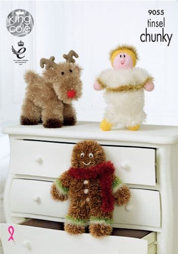 9055 KING COLE TINSEL CHUNKY CHRISTMAS TOY KNITTING PATTERN