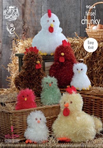 9064 KING COLE TINSEL CHUNKY EASY KNIT HEN & CHICK KNITTING PATTERN