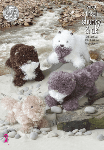 9078 KING COLE TINSEL CHUNKY & DOLLYMIX DK OTTER KNITTING PATTERN