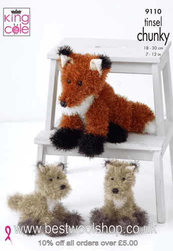 9110 KING COLE TINSEL CHUNKY FOX KNITTING PATTERN