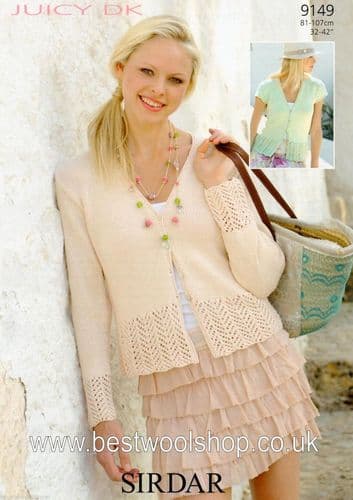 9149 SIRDAR JUICY DK LONG & SHORT SLEEVED CARDIGAN KNITTING PATTERN 32"- 42"