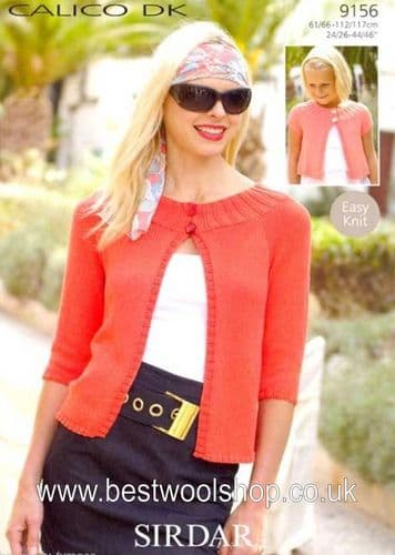 9156 SIRDAR CALICO DK SHORT & 3/4 SLEEVE EASY KNIT CARDIGAN KNITTING PATTERN 24"- 44"