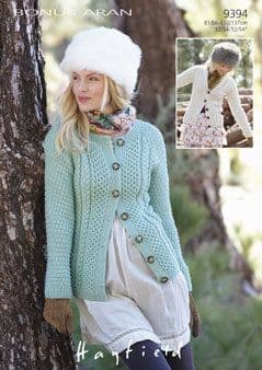 9394 HAYFIELD BONUS ARAN ROUND SHAW NECK CARDIGAN KNITTING PATTERN 32- 54