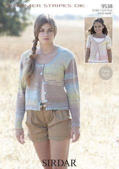 9538 - SIRDAR SUMMER STRIPES DK EASY KNIT CARDIGAN KNITTING PATTERN ...