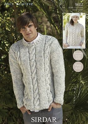 9602 SIRDAR BIG SOFTIE SUPER CHUNKY UNISEX CABLED SWEATER KNITTING