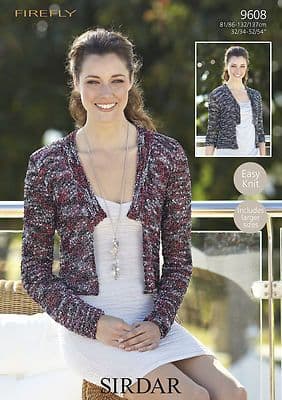 9608  SIRDAR EASY KNIT FIREFLY CARDIGAN JACKET LONG OR 3/4 SLEEVE KNITTING PATTERN 32"- 54"