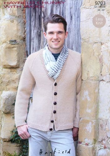 9703 HAYFIELD CHUNKY WITH WOOL CARDIGAN KNITTING PATTERN 38-48