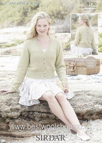 9730 SIRDAR CALICO DK V-NECK CARDIGAN KNITTING PATTERN 32