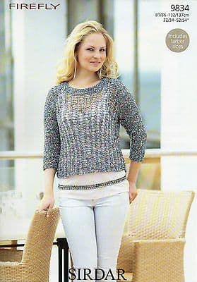 9834 SIRDAR FIREFLY SWEATER TOP KNITTING PATTERN 32"- 54"
