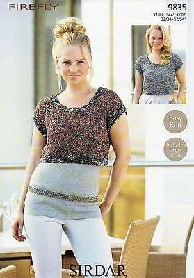 9835 SIRDAR FIREFLY CROPPED TOP EASY KNIT KNITTING PATTERN 32"- 54"