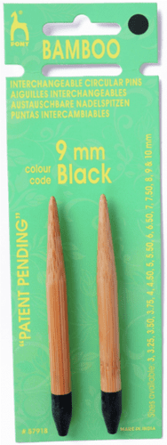 9mm PONY LUXURY BAMBOO INTERCHANGEABLE KNITTING NEEDLE TIPS - SHANKS WITH BLACK ENDS