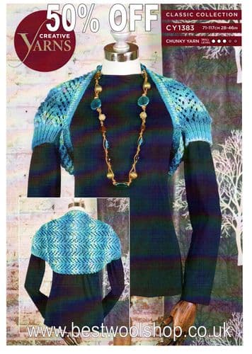 CY1383 RAINBOW MULTI CHUNKY SHRUG KNITTING PATTERN 28"- 46"