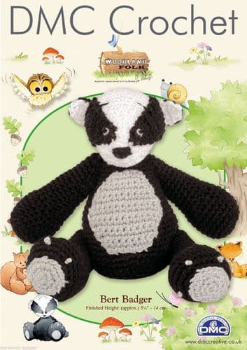 DMC 15000L/2 BERT BADGER CROCHET PATTERN - FINISHED HEIGHT 14CM - 5.5 INCHES