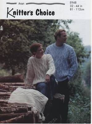 E948 KNITTERS CHOICE ARAN SWEATER & WRAP KNITTING PATTERN 32"- 44"