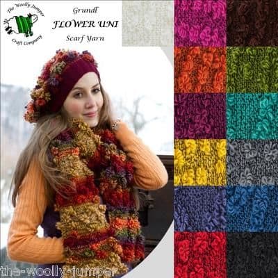 GRUNDL FLOWER UNI CHUNKY KNITTING YARN 100G - FREE SCARF & HAT PATTERN