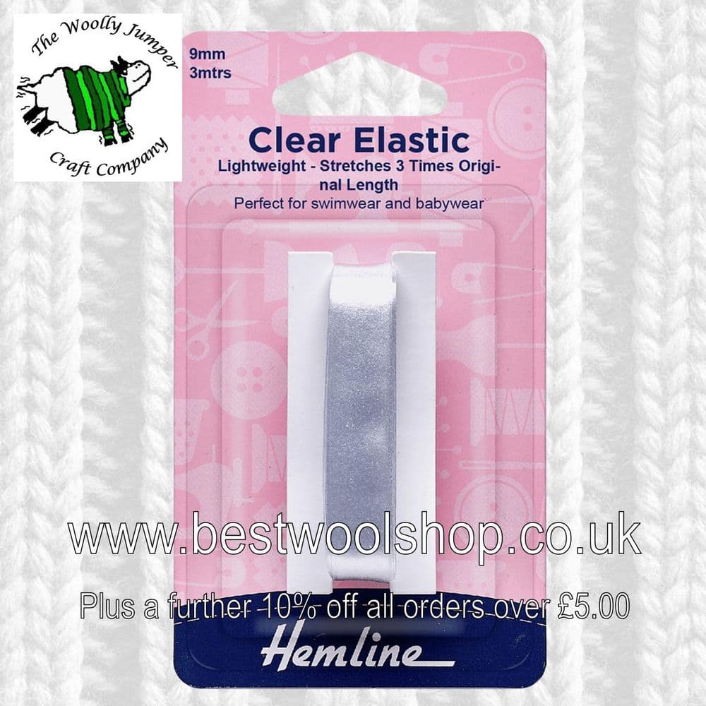 HEMLINE CLEAR ELASTIC PERFECT FOR SWIMWEAR 9mm x 3 metres