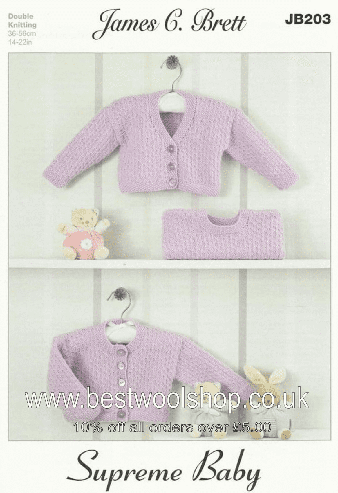 JB203 JAMES C BRETT SUPREME BABY DK CARDIGAN & SWEATER KNITTING PATTERN ...