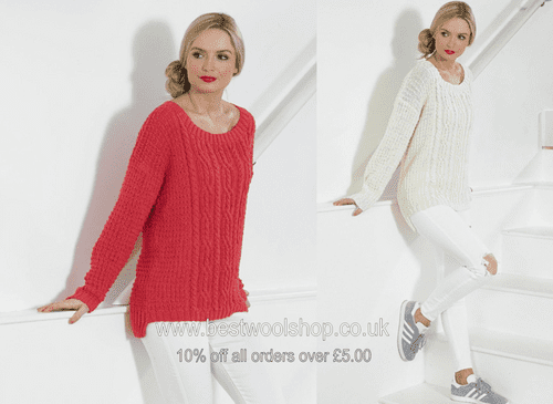 JB434 JAMES C BRETT GLISTEN DK CABLED SWEATER KNITTING PATTERN 28"- 46"