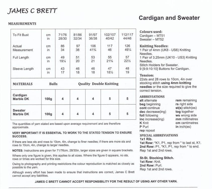 JB502 JAMES C BRETT MARBLE DK CARDIGAN & SWEATER KNITTING PATTERN 28