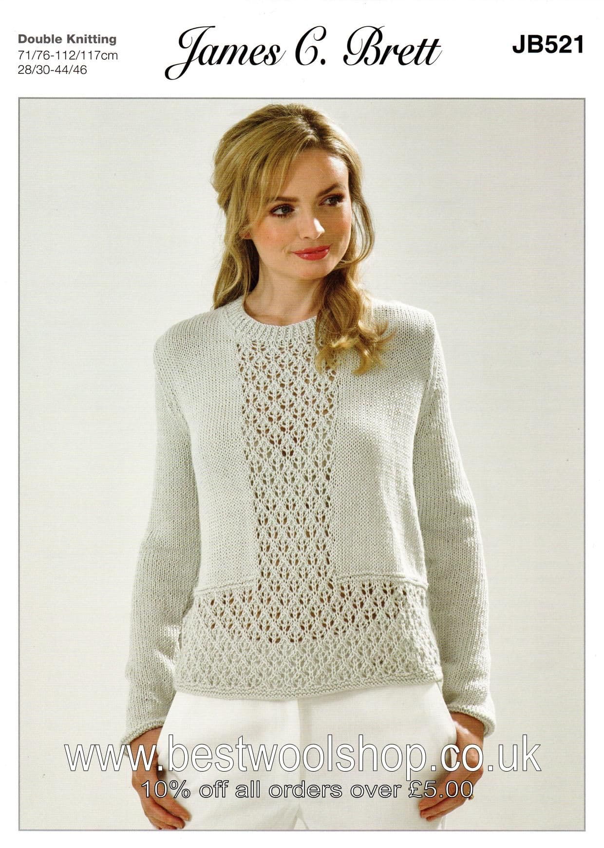 JB521 JAMES C BRETT GLISTEN DK LACE PANEL SWEATER KNITTING PATTERN