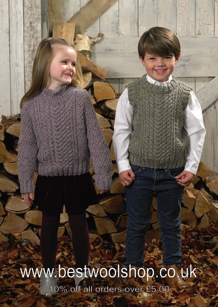 JB577 JAMES C BRETT RUSTIC WITH WOOL ARAN HOODED SWEATER & TANK TOP KNITTING PATTERN 22" 30"