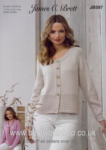 JB597 JAMES C BRETT IT'S PURE COTTON & GLISTEN DK CARDIGAN & SWEATER KNITTING PATTERN 28"- 46"
