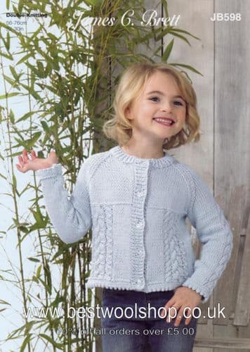 JB598 JAMES C BRETT IT'S PURE COTTON DK CABLED CARDIGAN KNITTING PATTERN 22"- 30"