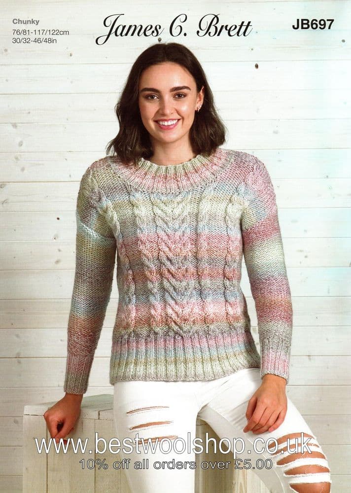 JB697 JAMES C BRETT MARBLE CHUNKY CABLED SWEATER KNITTING PATTERN 30