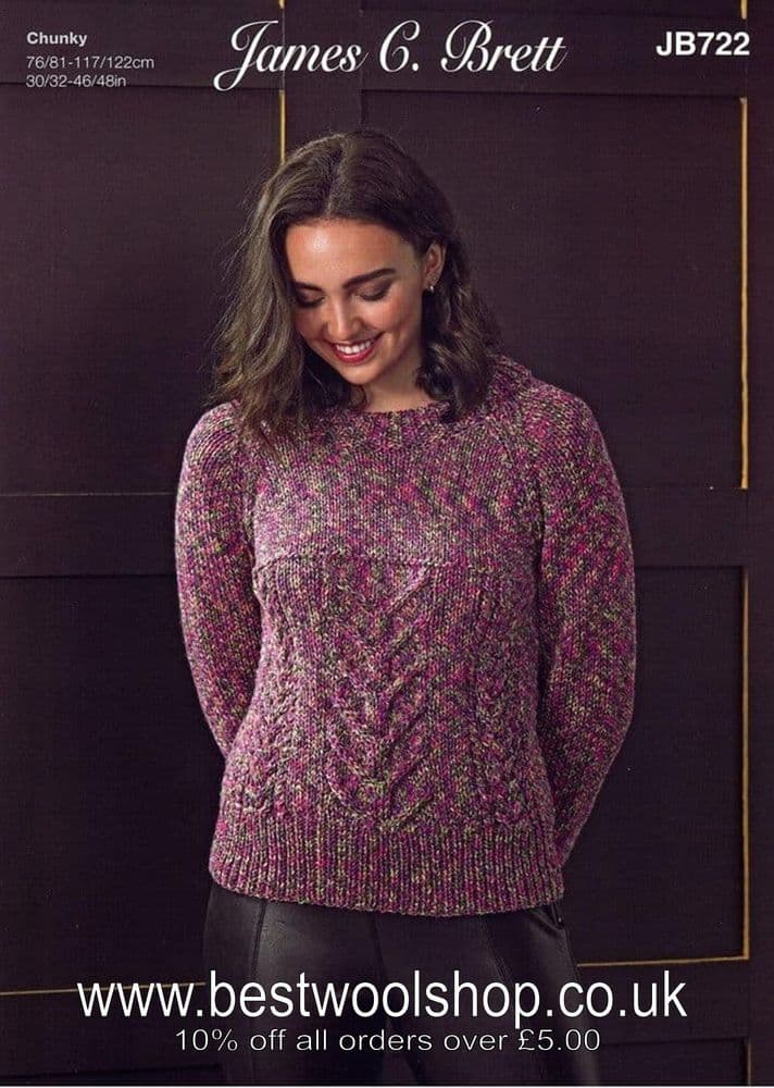 JB722 JAMES C BRETT MASQUERADE CHUNKY CABLED BOTTOM SWEATER KNITTING ...