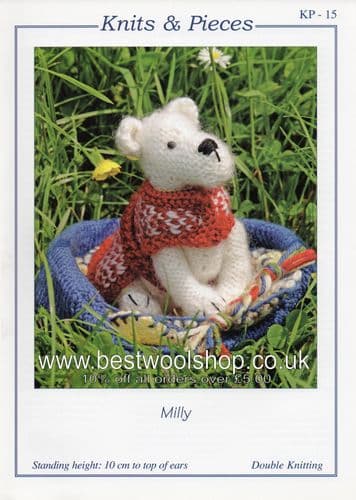 KP15 KNITS & PIECES MILLY THE DOG & DOG BASKET KNITTING PATTERN BY SANDRA POLLEY