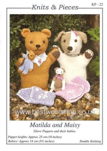 KP22 KNITS & PIECES MATILDA & MAISY GLOVE PUPPET KNITTING PATTERN BY SANDRA POLLEY