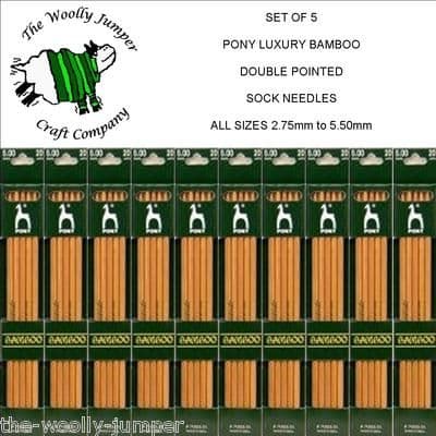 SET OF 5 - PONY LUXURY BAMBOO SOCK NEEDLES - length 20cm - sizes 2.75mm to 5.5mm