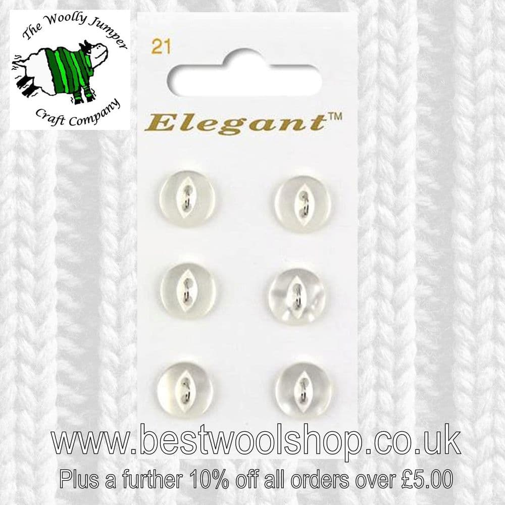 SIRDAR ELEGANT CARDED BUTTONS - DESIGN 021 - 11MM CLEAR PEARLISED BUTTON