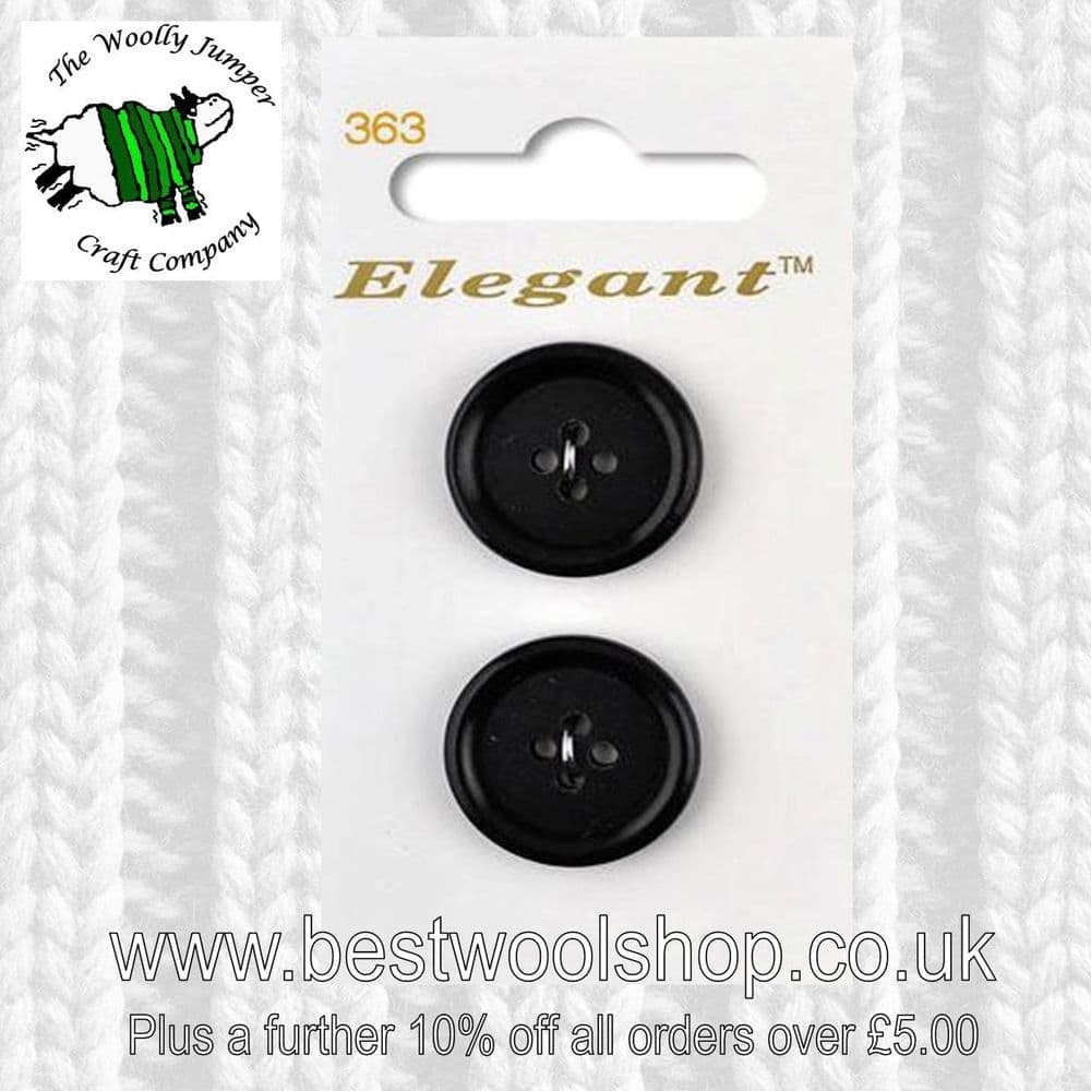 SIRDAR ELEGANT CARDED BUTTONS - DESIGN 363 - 22MM MATTE BLACK BUTTON